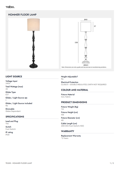 Hommer Floor Lamp - Black