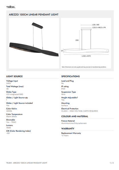 Arezzo 150cm Linear Pendant Light - Silver