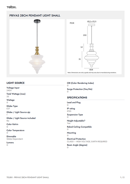 Privas 28CM Pendant Light Small.