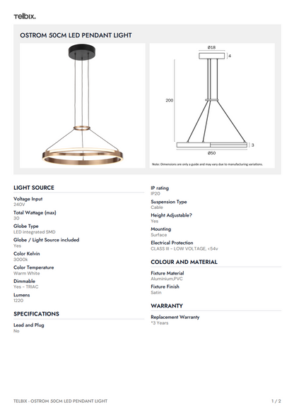 OSTROM 50 LED Pendant Light - Coffee Gold | Black