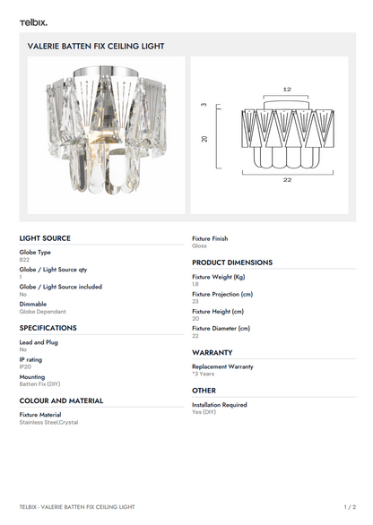 VALERIE Batten Fix Ceiling Light - Chrome