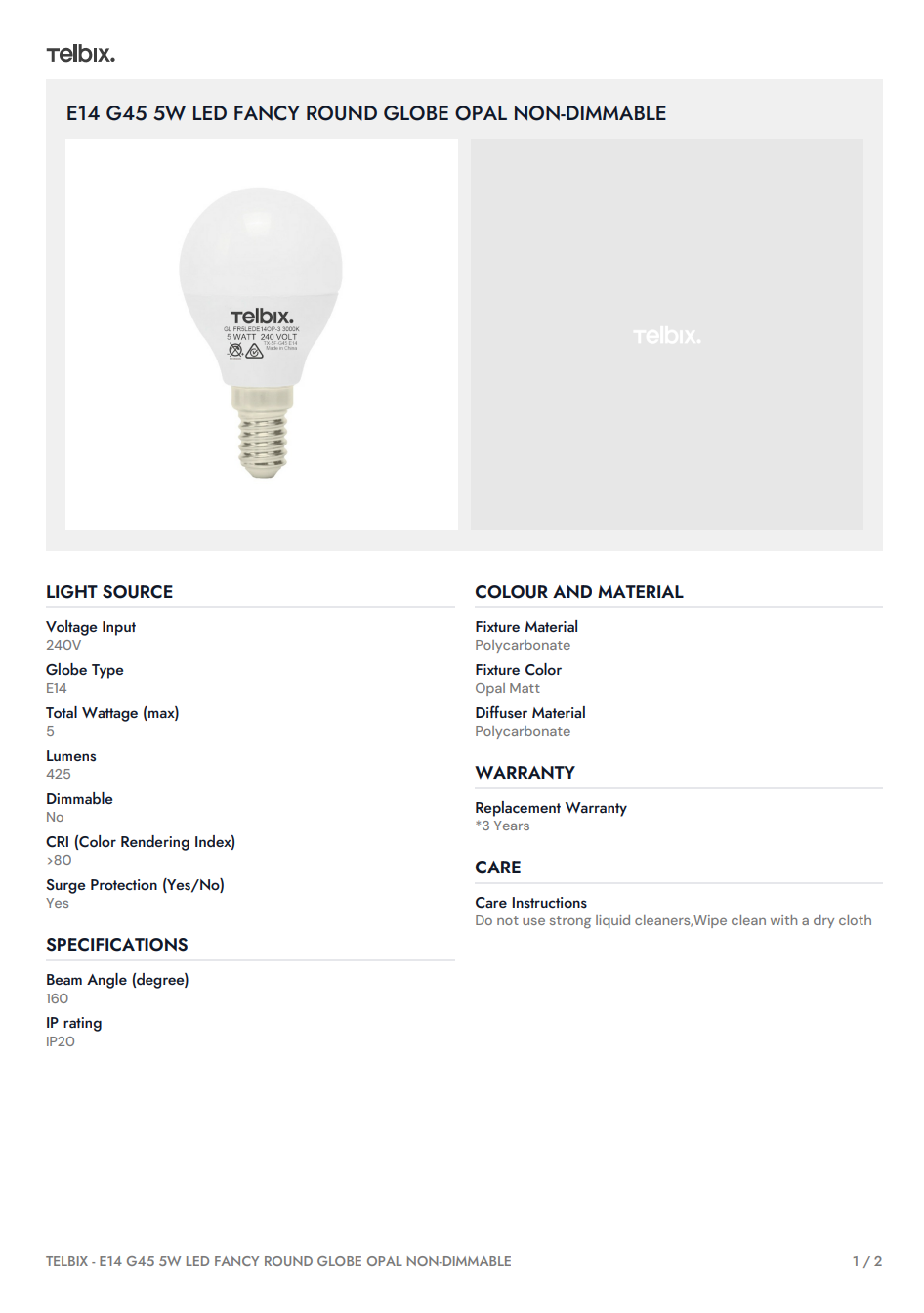 E14 G45 5W LED Fancy Round Globe Opal Non-Dimmable