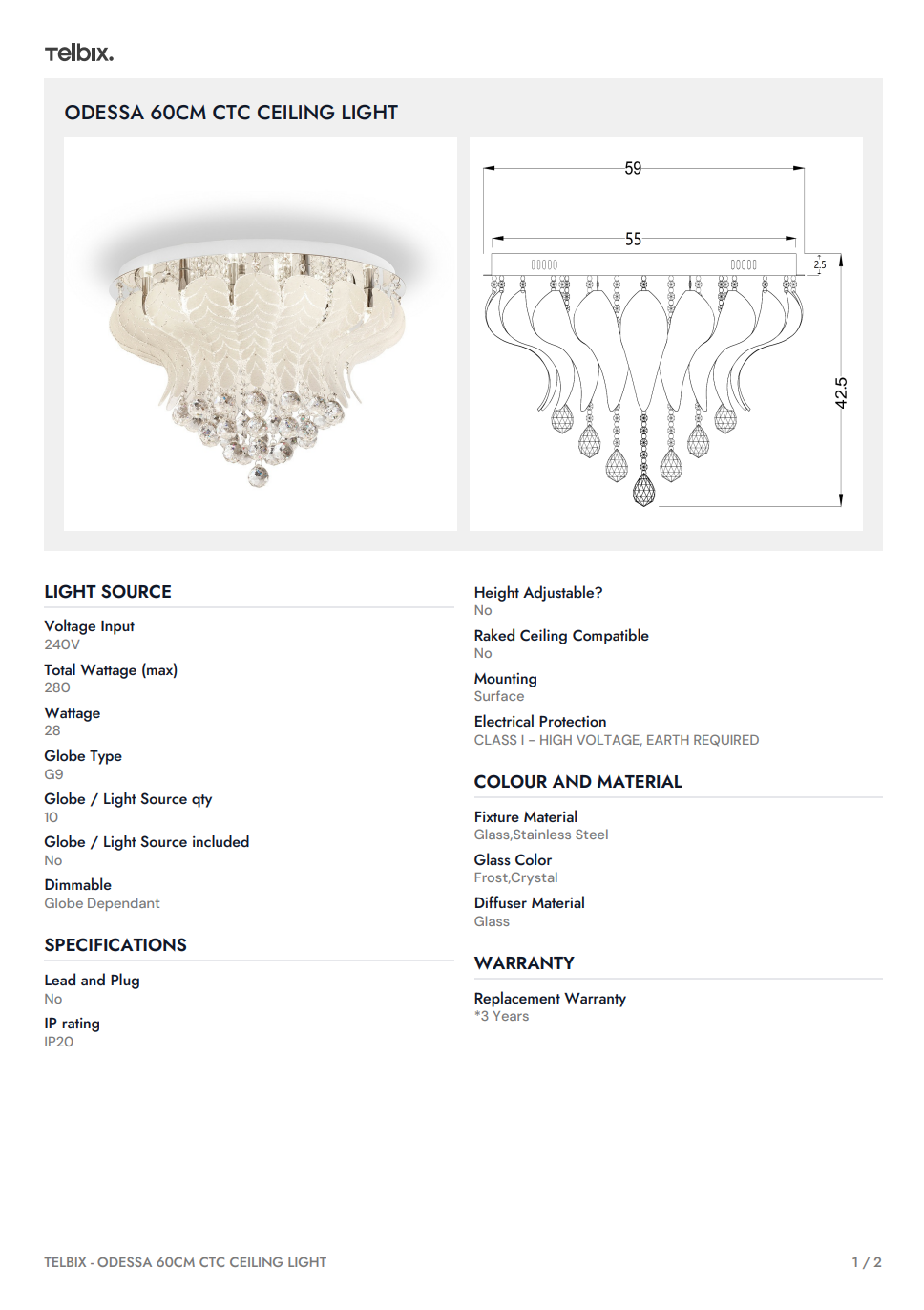 ODESSA 60CM CTC Ceiling Light