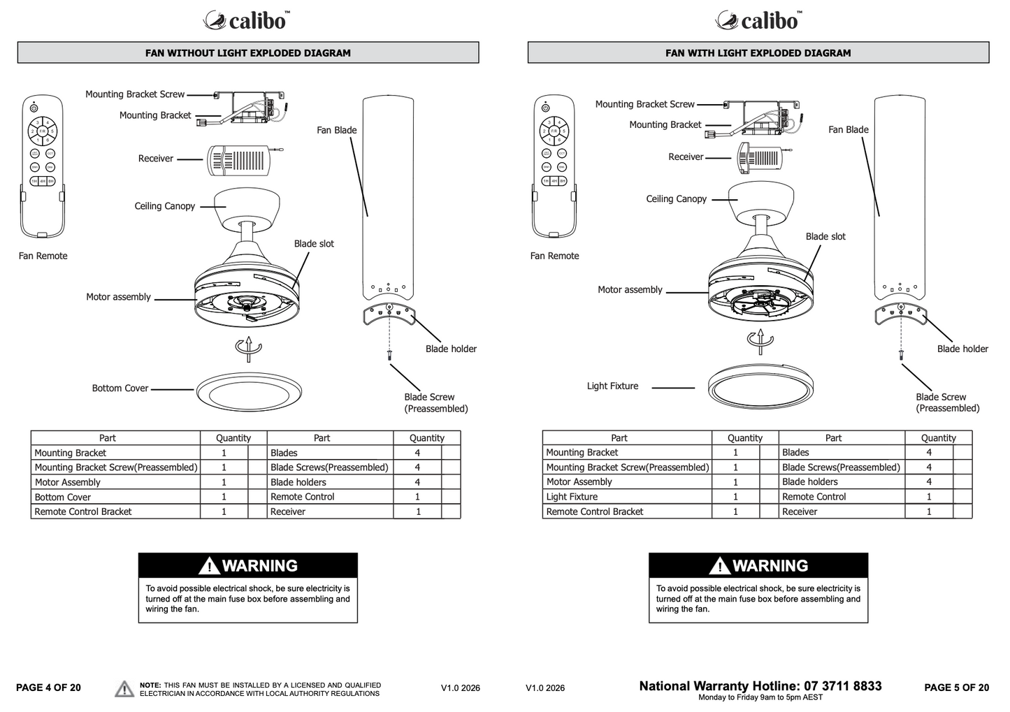 Calibo Breeze Silent Pro 48" DC Ceiling Fan with 3CCT LED and Remote Control - Black
