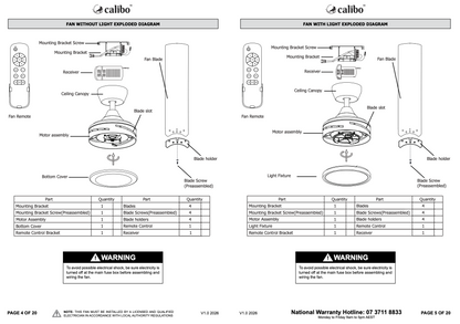 Calibo Breeze Silent Pro 48" DC Ceiling Fan with 3CCT LED and Remote Control - Black