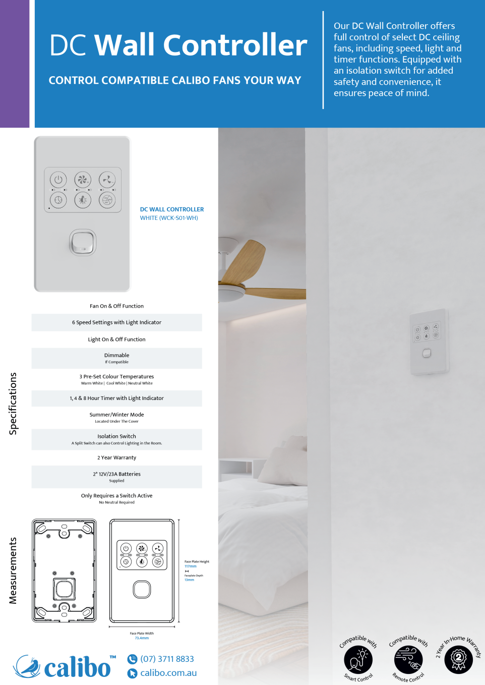 Calibo DC Fan Wall Control - White