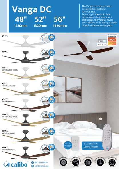 Calibo Vanga 48" DC Smart Ceiling Fan with LED Light and Remote Control - White