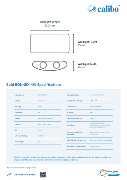 Calibo Bold 8W Multi-Beam Exterior Up/Down LED Wall Light - Black