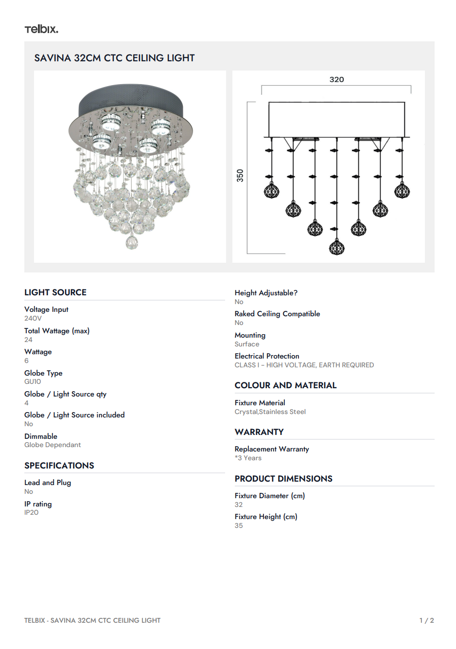 SAVINA 32CM CTC Ceiling Light