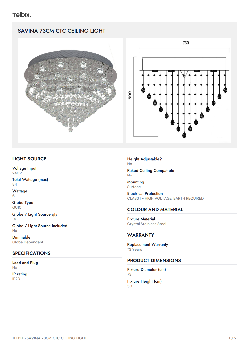 SAVINA 73CM CTC Ceiling Light