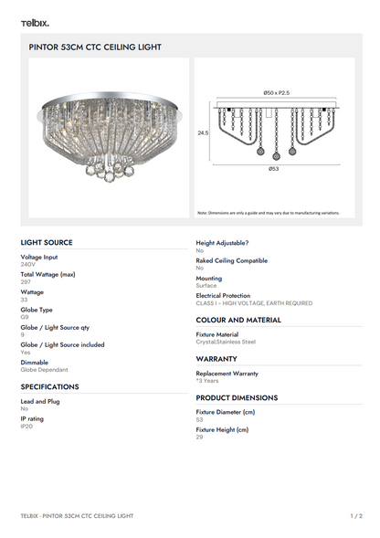 PINTOR 53CM CTC Ceiling Light - Chrome