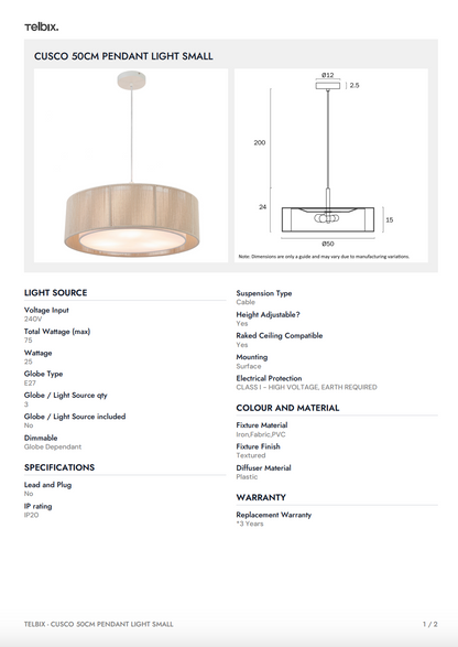 CUSCO 50CM Pendant Light Small