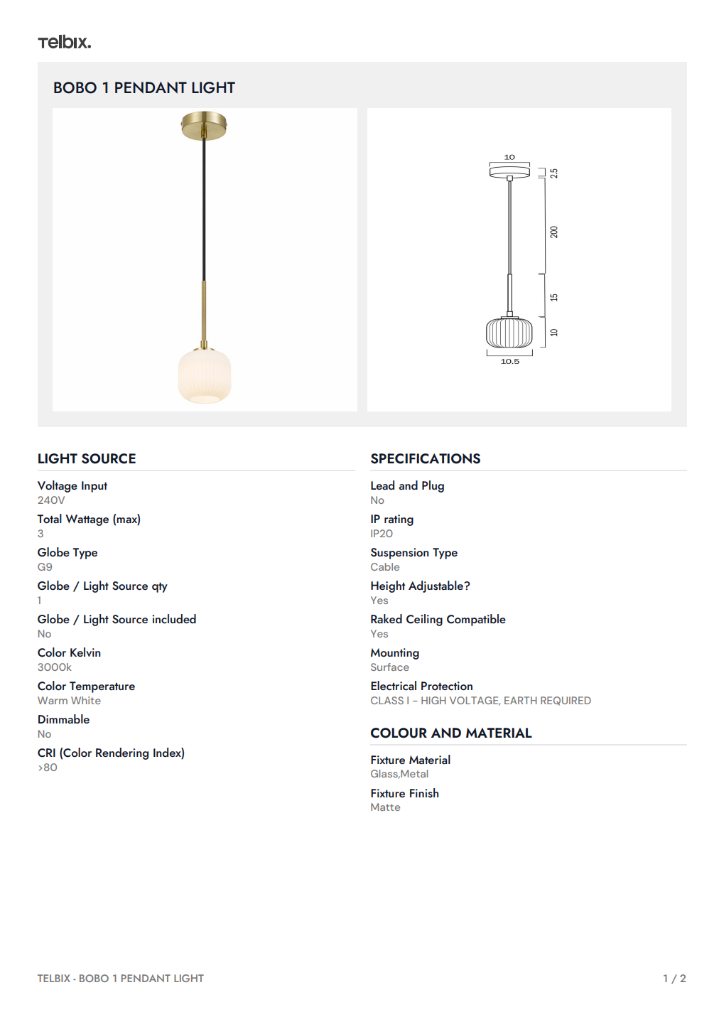 BOBO 1 Pendant Light - Antique Gold / Opal Matt