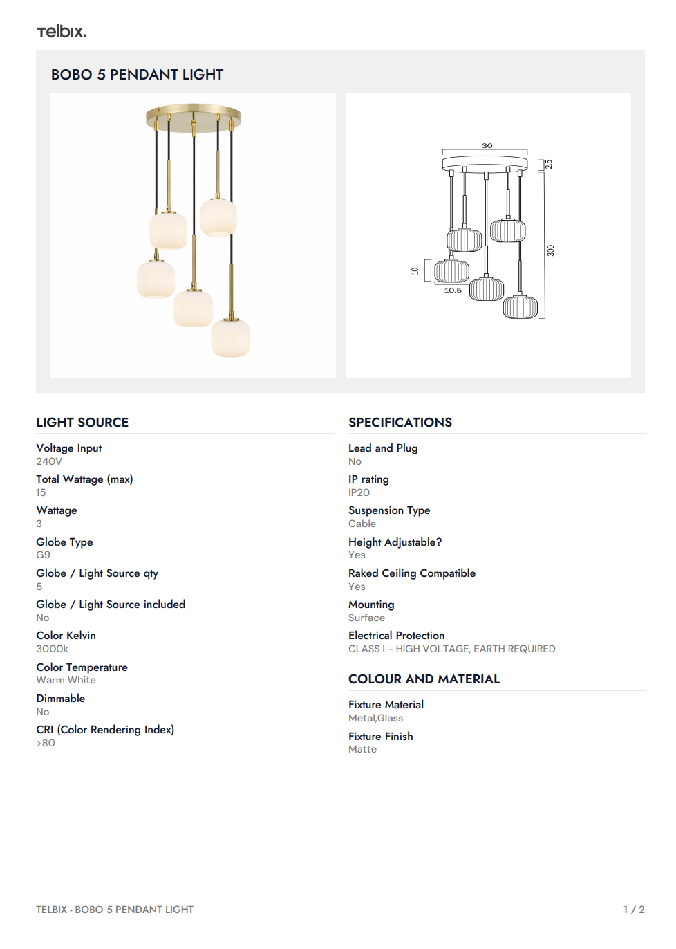 BOBO 5 Pendant Light - Antique Gold / Opal Matt