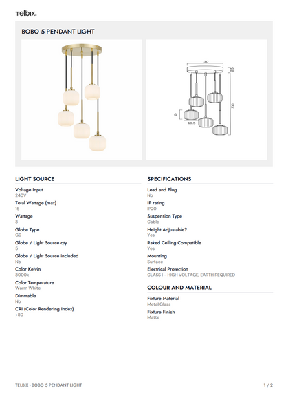 BOBO 5 Pendant Light - Antique Gold / Opal Matt