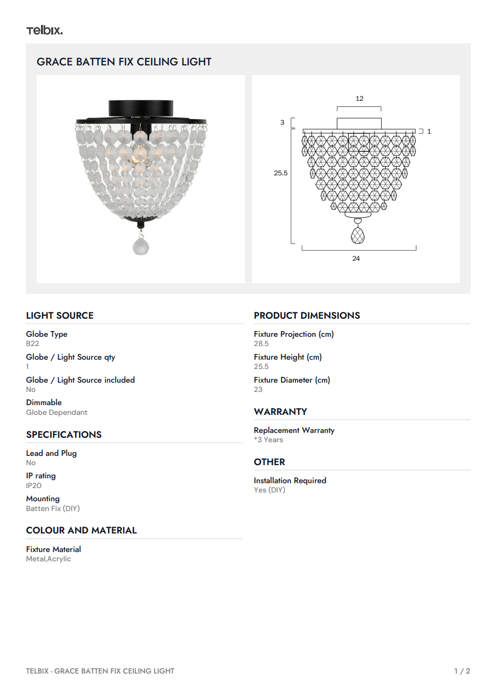 GRACE Batten Fix Ceiling Light