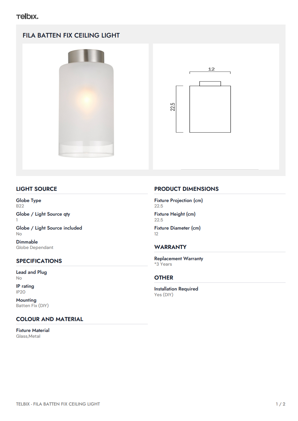 FILA Batten Fix Ceiling Light - FROST| NICKEL
