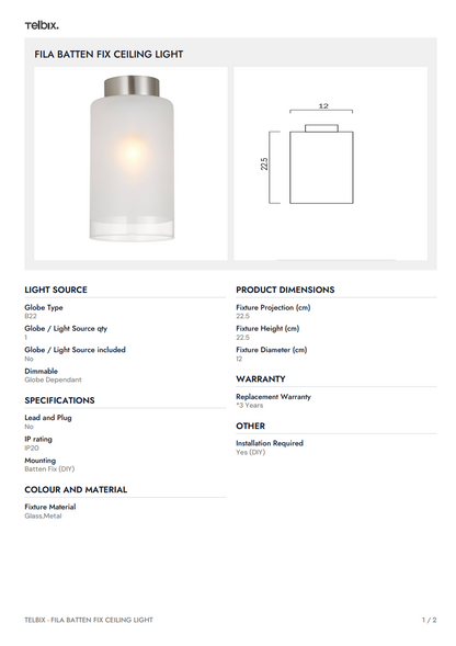 FILA Batten Fix Ceiling Light - FROST| NICKEL