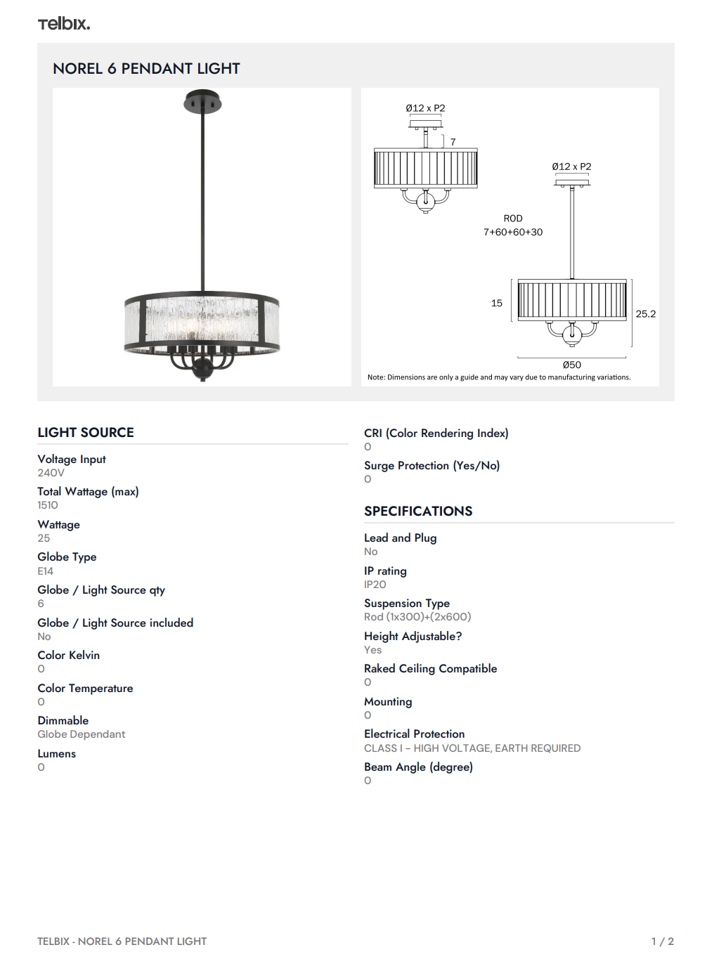 NOREL 6 Pendant Light - Antique Gold / Clear