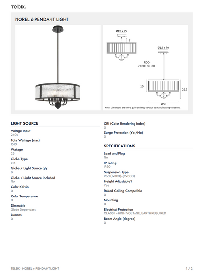 NOREL 6 Pendant Light - Antique Gold / Clear