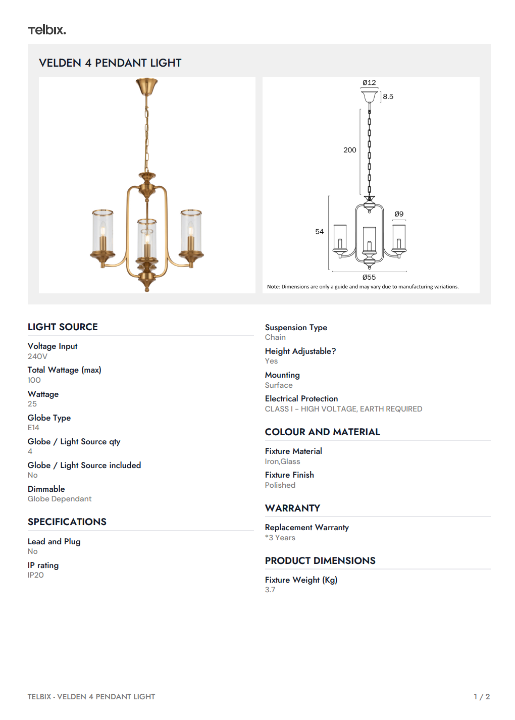 VELDEN 4 Pendant Light - Copper
