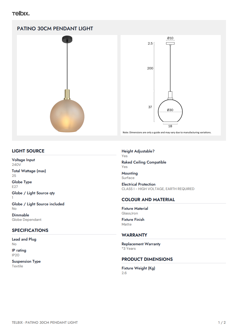 PATINO 30CM Pendant Light – Green