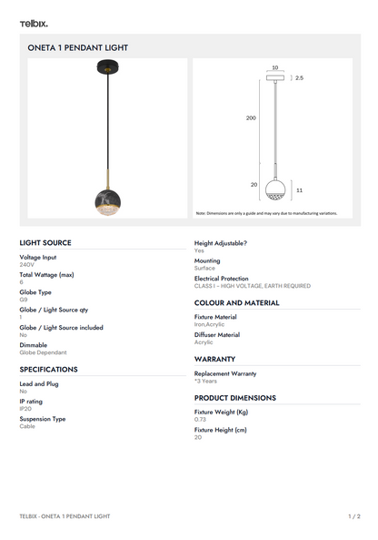 ONETA 1 Pendant Light – White