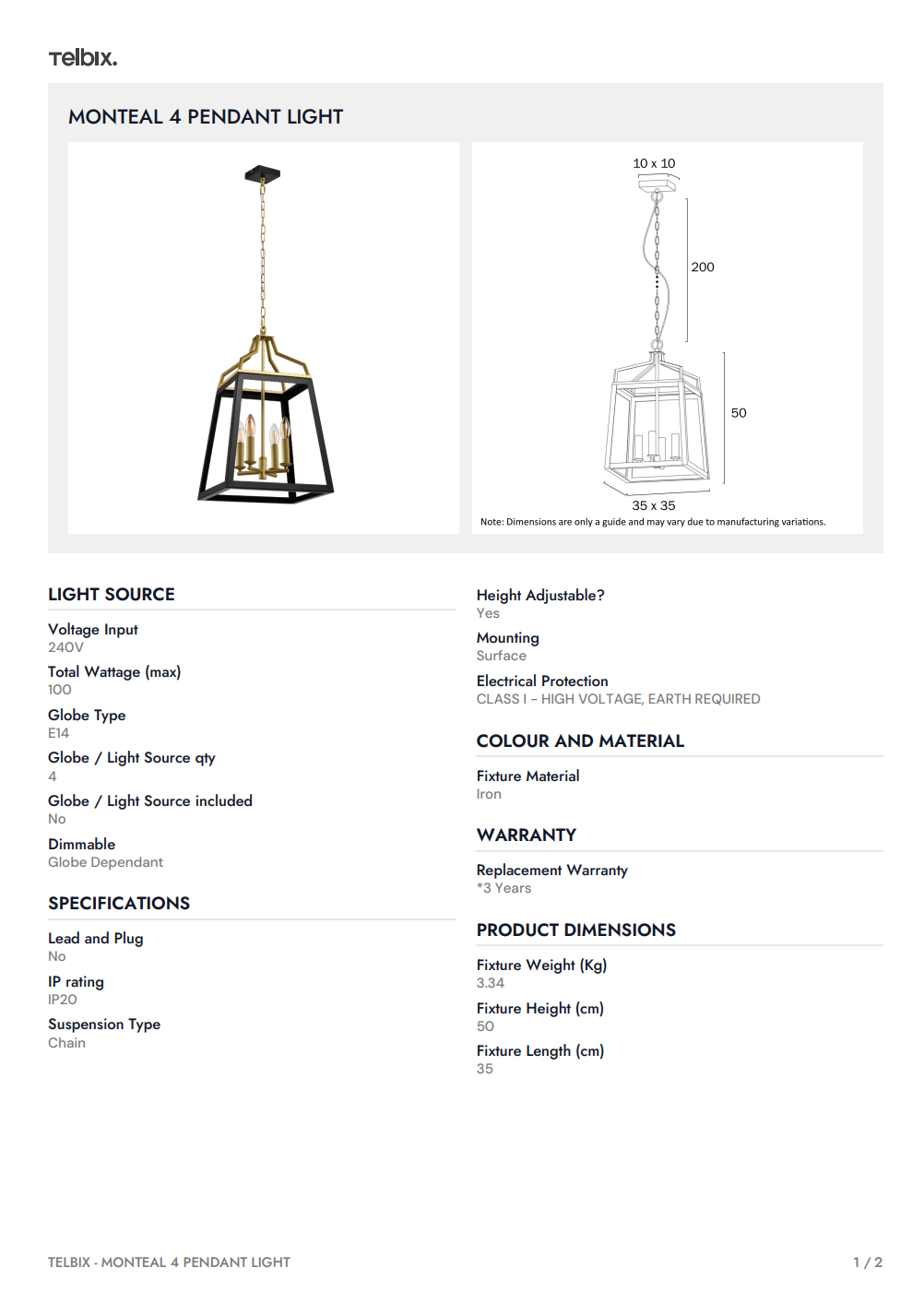 MONTEAL 4 Pendant Light – Antique Gold/Black