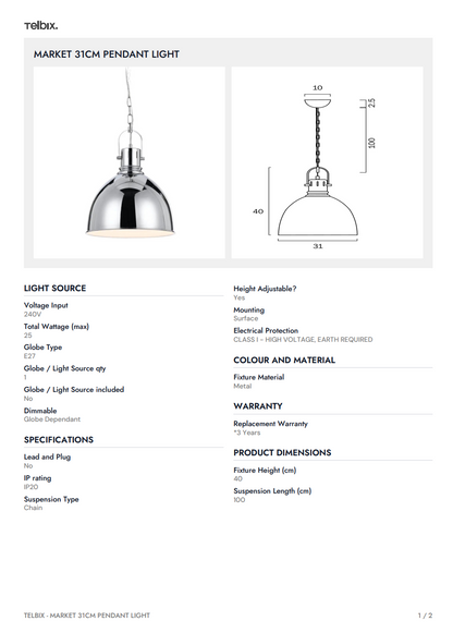 MARKET 31CM Pendant Light - Chrome