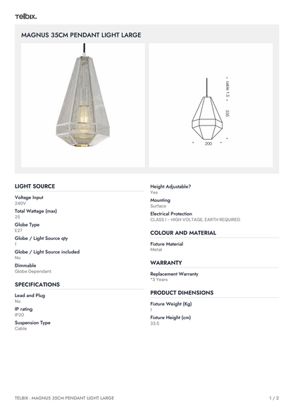 MAGNUS 35CM Pendant Light Large - Chrome