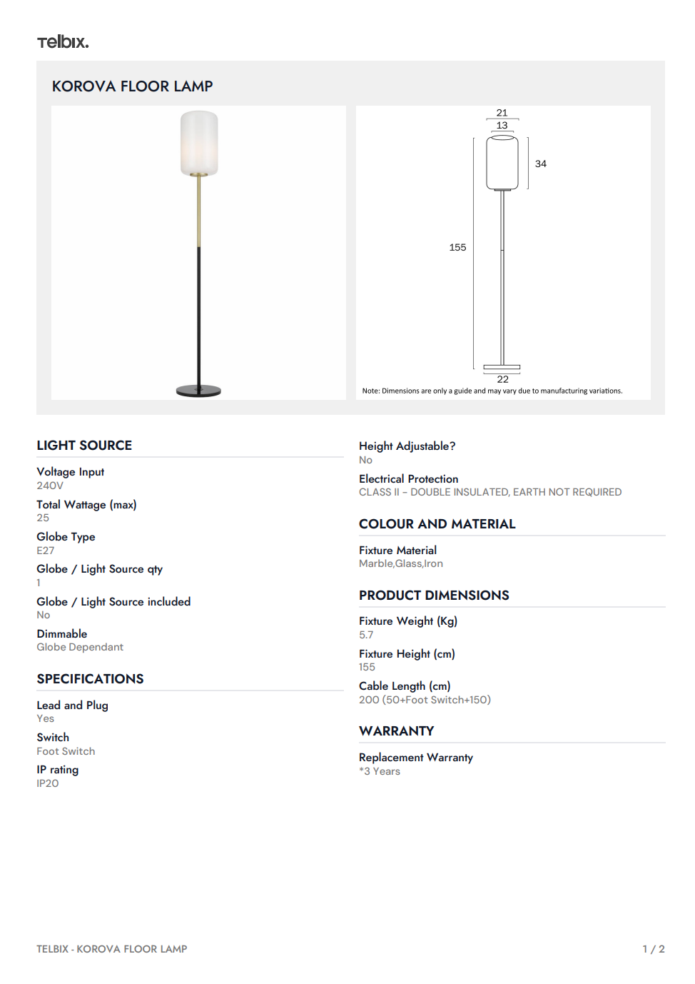 KOROVA Floor Lamp - Brass Matt/Opal