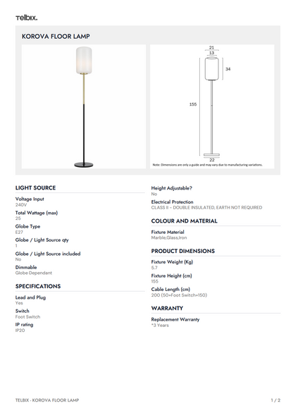 KOROVA Floor Lamp - Brass Matt/Opal