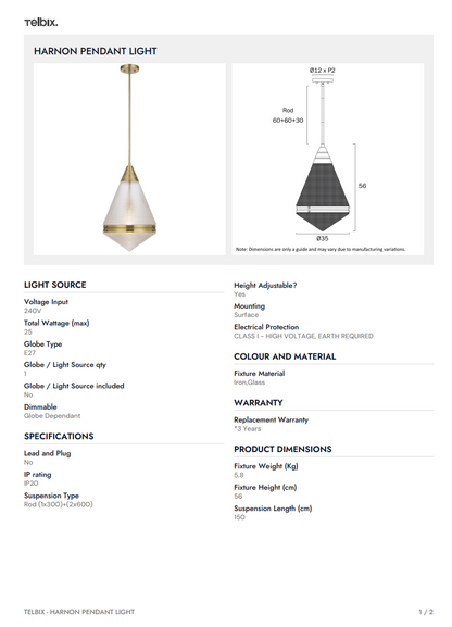 HARNON Pendant Light - Antique Gold