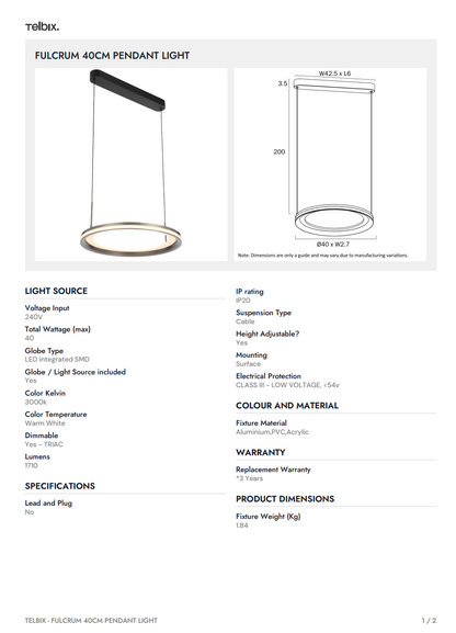 FULCRUM 40CM Pendant Light - Pearl/Grey