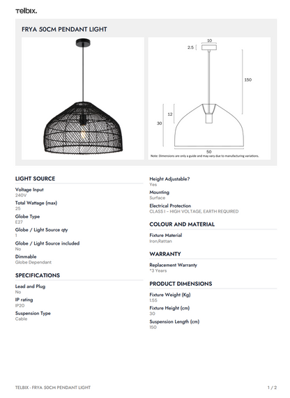 FRYA 50CM Pendant Light - Natural