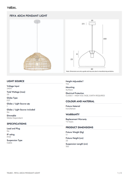 FRYA 40CM Pendant Light - Natural