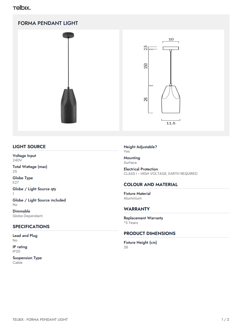 FORMA  Pendant Light - White