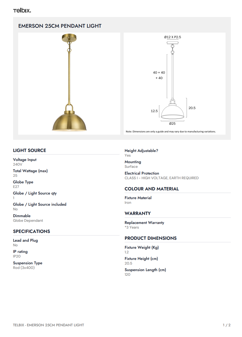 EMERSON 25CM Pendant Light - Chrome
