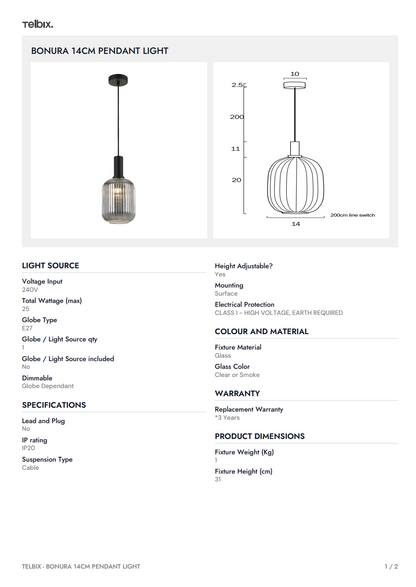 BONURA 14CM Pendant Light - Nickel/Clear