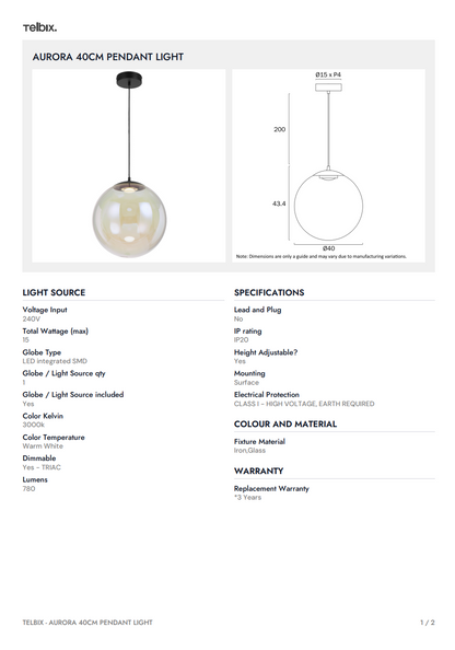 AURORA 40CM Pendant Light - Rainbow/Black