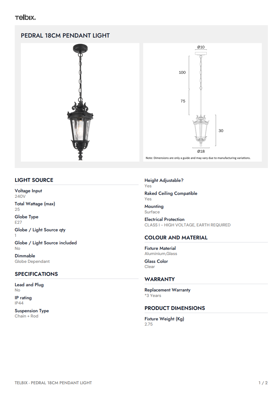 PEDRAL 18CM Pendant Light - Black