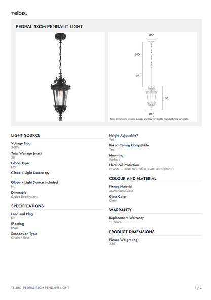 PEDRAL 18CM Pendant Light - Black