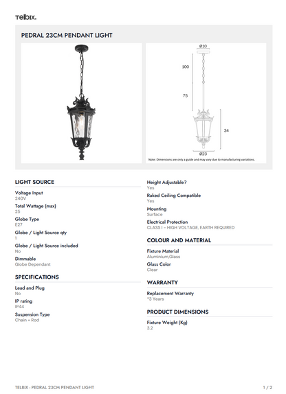 PEDRAL 23CM Pendant Light - Black