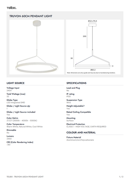 TRUVON 60CM Pendant Light - Black