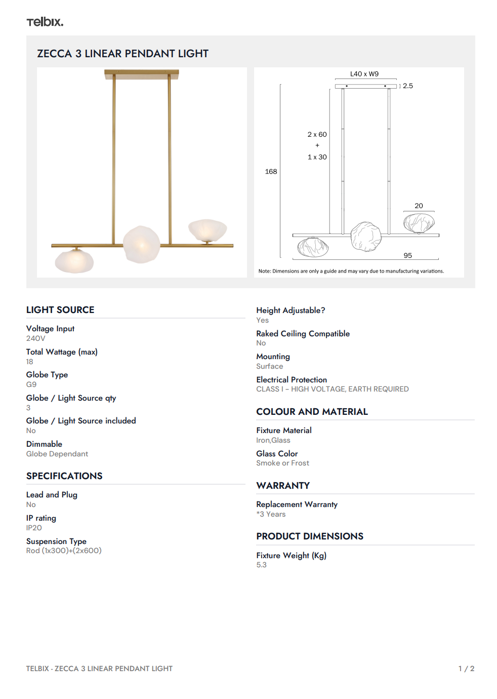 ZECCA 3 Linear Pendant Light - Black/Frost