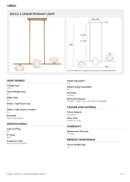 ZECCA 3 Linear Pendant Light - Black/Frost