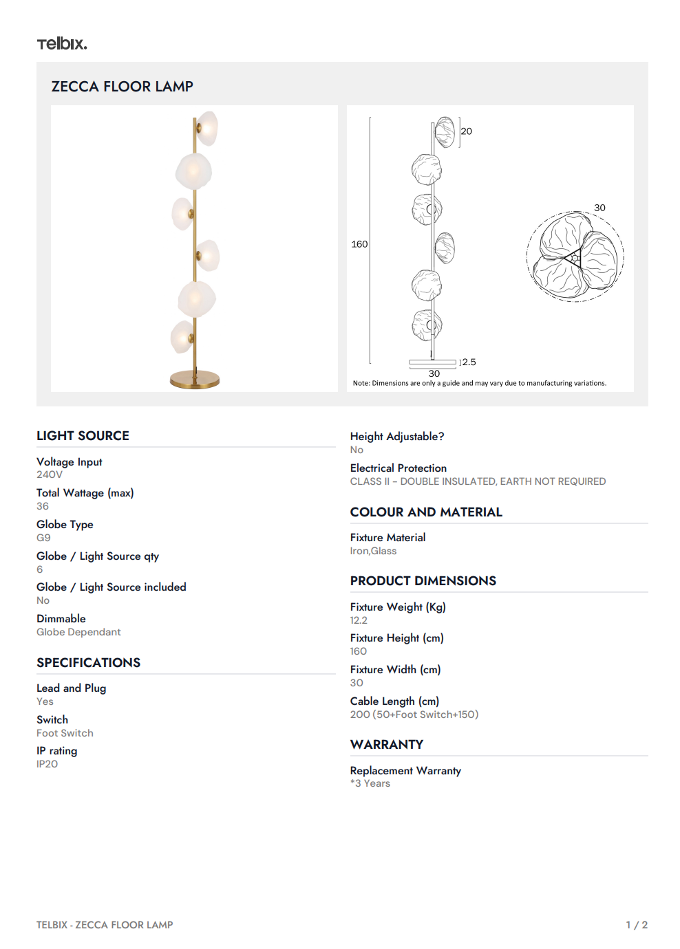 ZECCA 6 Light Floor Lamp - Black/Smoke