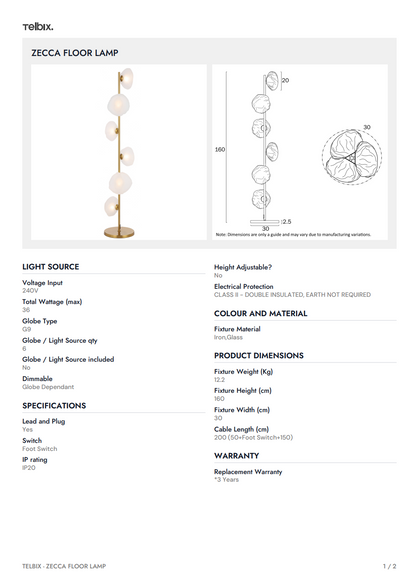 ZECCA 6 Light Floor Lamp - Black/Smoke