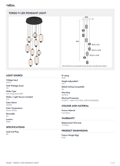 TORSO 9 LED Pendant Light - Black