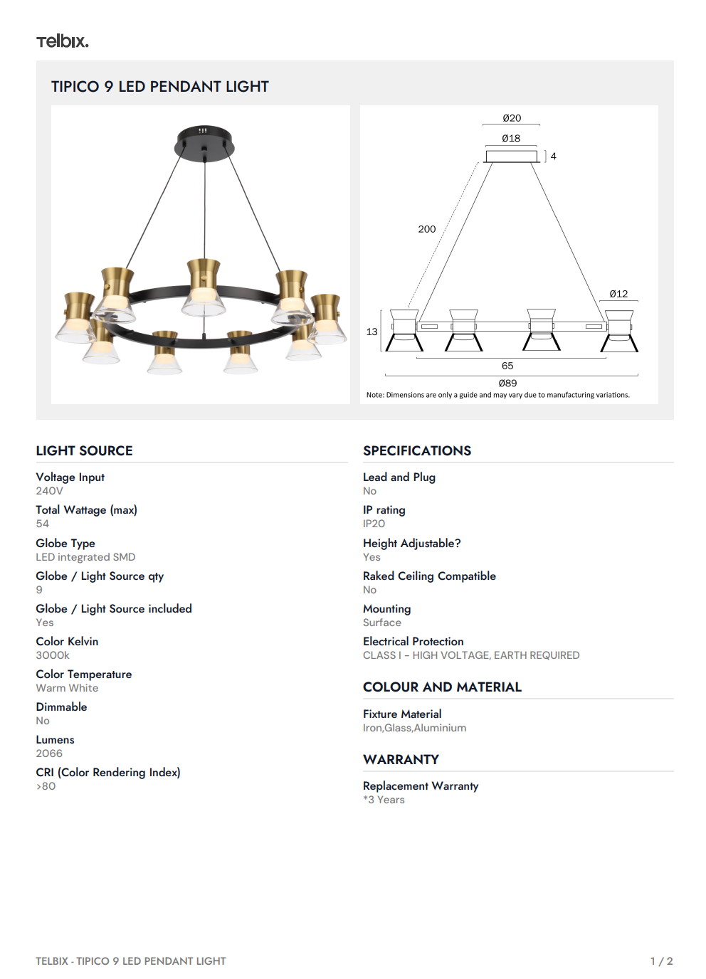 TIPICO 9 LED Pendant Light - Gold